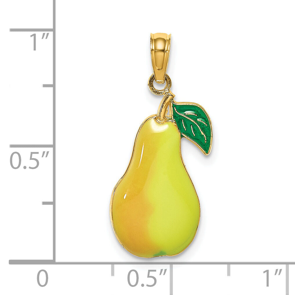 14K W/ Enamel Pear With Stem and Leaf Charm-K6909