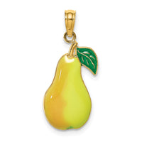14K W/ Enamel Pear With Stem and Leaf Charm-K6909