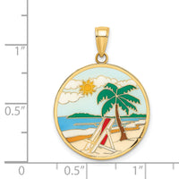 14K Enamel Beach Scene On Round Disc Charm-K6911