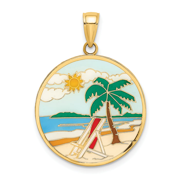 14K Enamel Beach Scene On Round Disc Charm-K6911