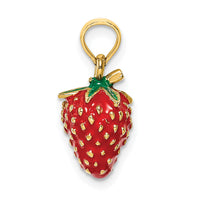 14K W/ Enamel 3-D Strawberry and Leaf Charm-K6923