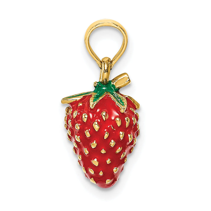 14K W/ Enamel 3-D Strawberry and Leaf Charm-K6923