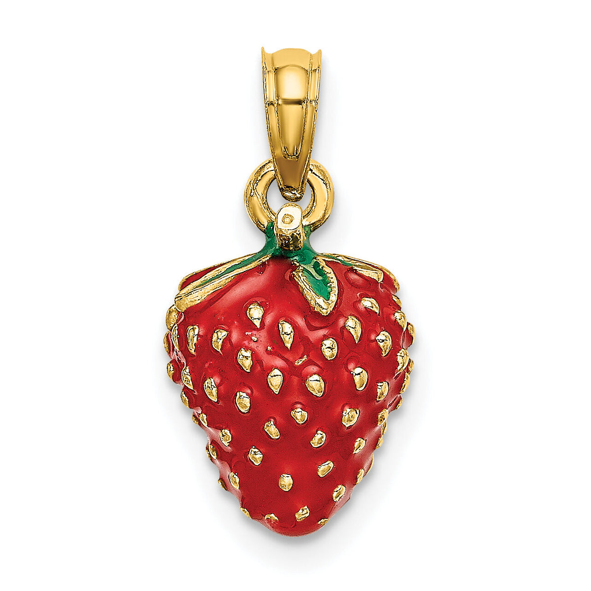 14K W/ Enamel 3-D Strawberry and Leaf Charm-K6923