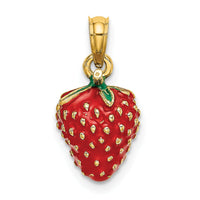 14K W/ Enamel 3-D Strawberry and Leaf Charm-K6923