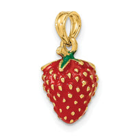 14K W/ Enamel 3-D Strawberry and Leaf Charm-K6923