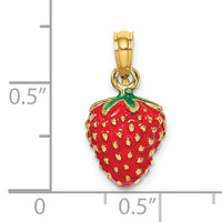 14K W/ Enamel 3-D Strawberry and Leaf Charm-K6923