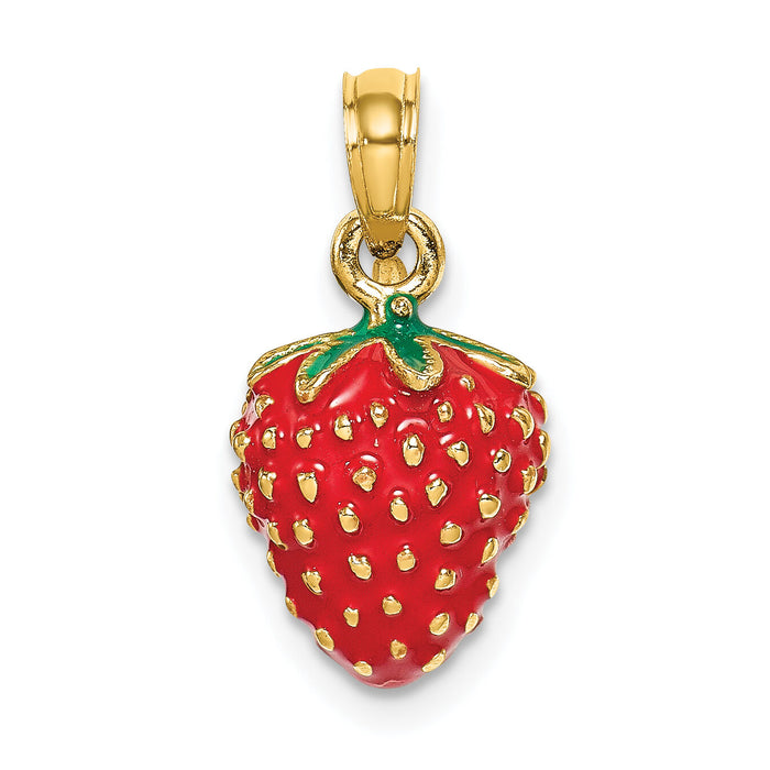 14K W/ Enamel 3-D Strawberry and Leaf Charm-K6923