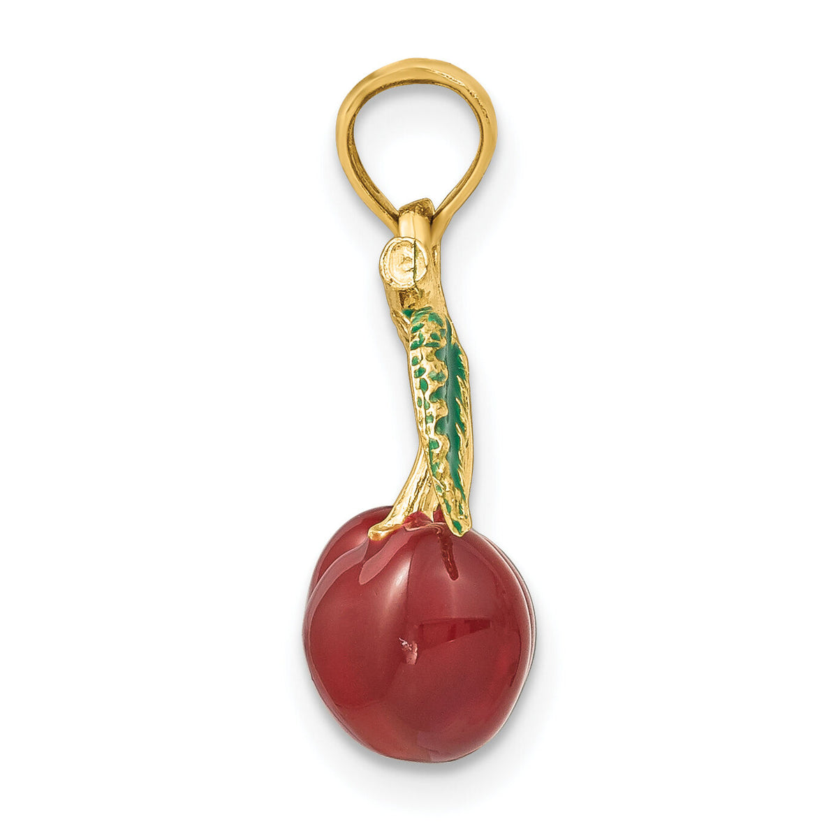 14K 3-D Enamel Cherries W/ Leaf Charm-K6924