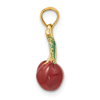 14K 3-D Enamel Cherries W/ Leaf Charm-K6924