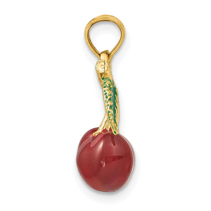 14K 3-D Enamel Cherries W/ Leaf Charm-K6924