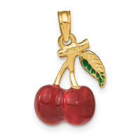 14K 3-D Enamel Cherries W/ Leaf Charm-K6924