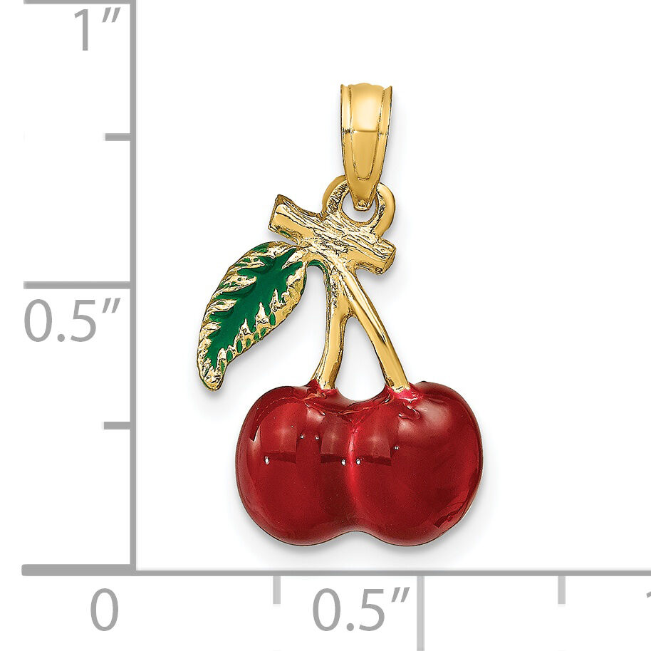14K 3-D Enamel Cherries W/ Leaf Charm-K6924