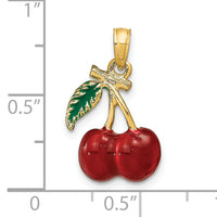 14K 3-D Enamel Cherries W/ Leaf Charm-K6924
