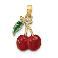 14K 3-D Enamel Cherries W/ Leaf Charm-K6924