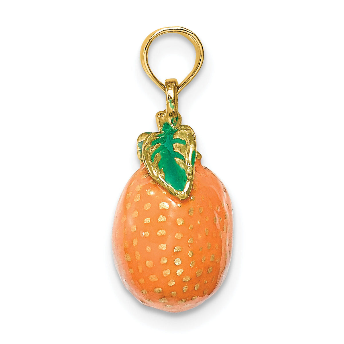 14K W/ Enamel 3-D Orange With Stem and Leaf Charm-K6926