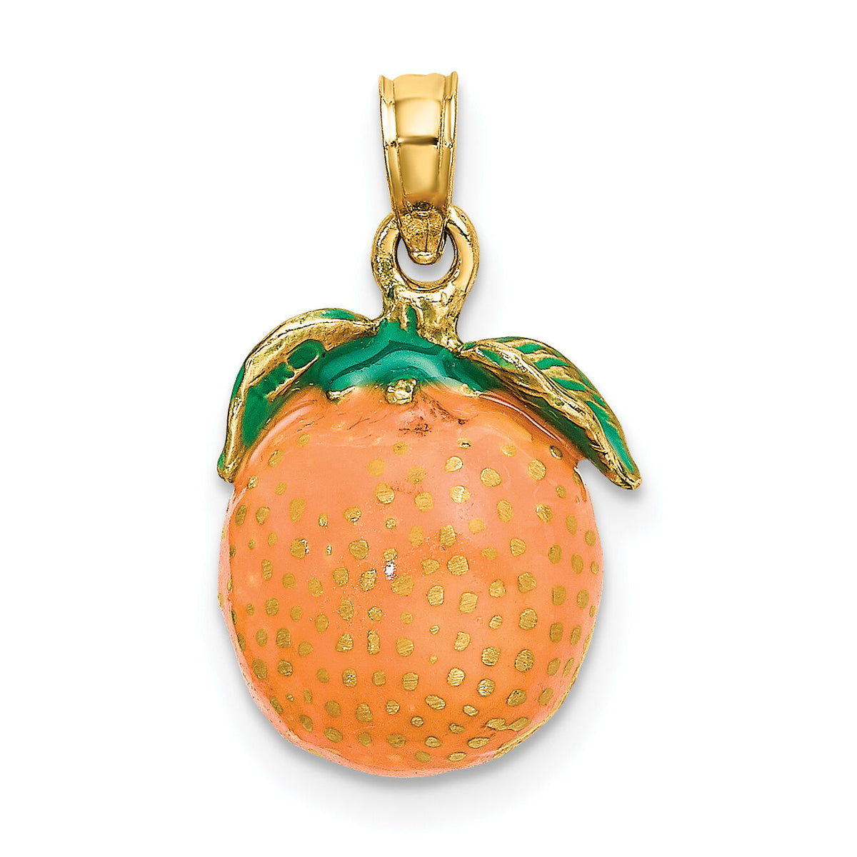 14K W/ Enamel 3-D Orange With Stem and Leaf Charm-K6926