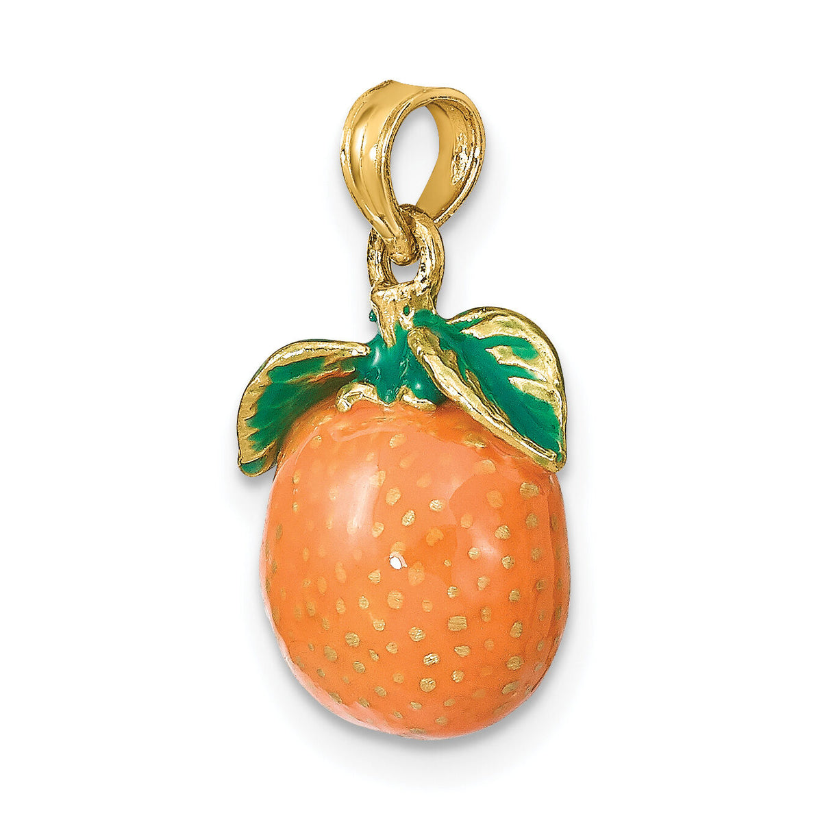 14K W/ Enamel 3-D Orange With Stem and Leaf Charm-K6926