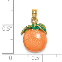 14K W/ Enamel 3-D Orange With Stem and Leaf Charm-K6926