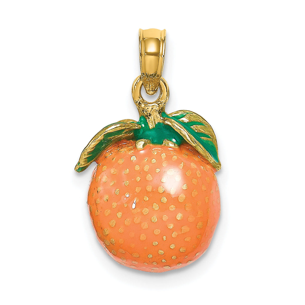 14K W/ Enamel 3-D Orange With Stem and Leaf Charm-K6926