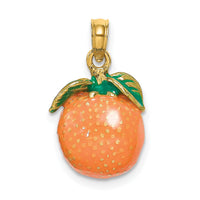 14K W/ Enamel 3-D Orange With Stem and Leaf Charm-K6926