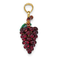 14K 3-D ENAMEL PURPLE GRAPES W/STEM & LEAF-K6929