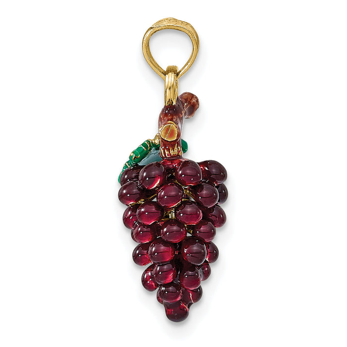 14K 3-D ENAMEL PURPLE GRAPES W/STEM & LEAF-K6929
