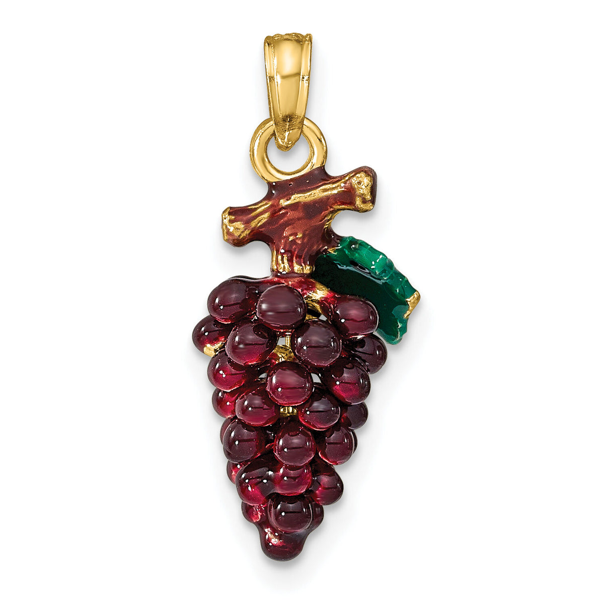 14K 3-D ENAMEL PURPLE GRAPES W/STEM & LEAF-K6929