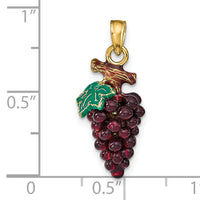 14K 3-D ENAMEL PURPLE GRAPES W/STEM & LEAF-K6929