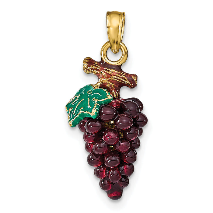 14K 3-D ENAMEL PURPLE GRAPES W/STEM & LEAF-K6929