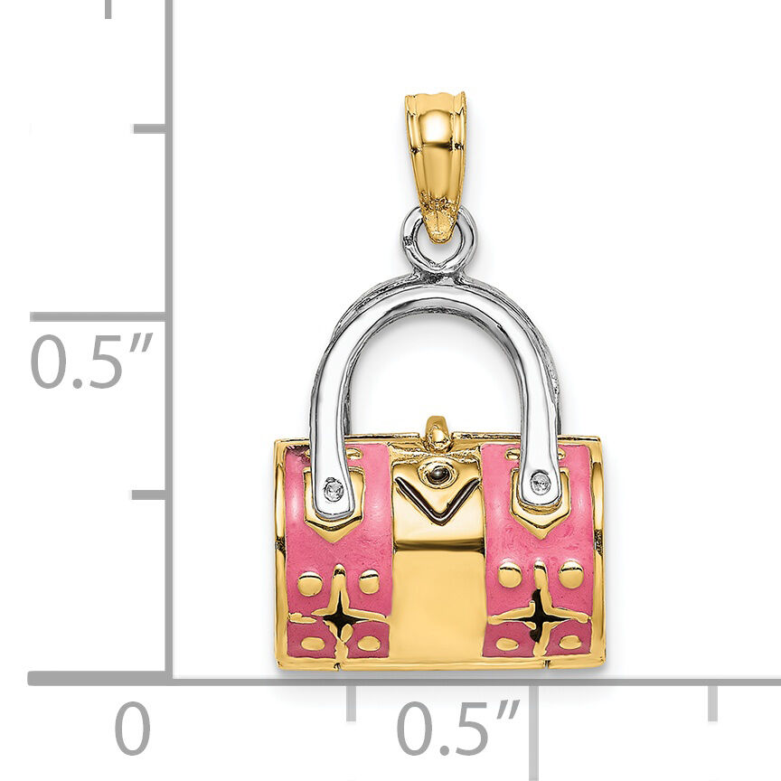 14K & Rhodium 3-D Pink Enameled Handbag Opens Charm-K6936