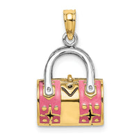 14K & Rhodium 3-D Pink Enameled Handbag Opens Charm-K6936