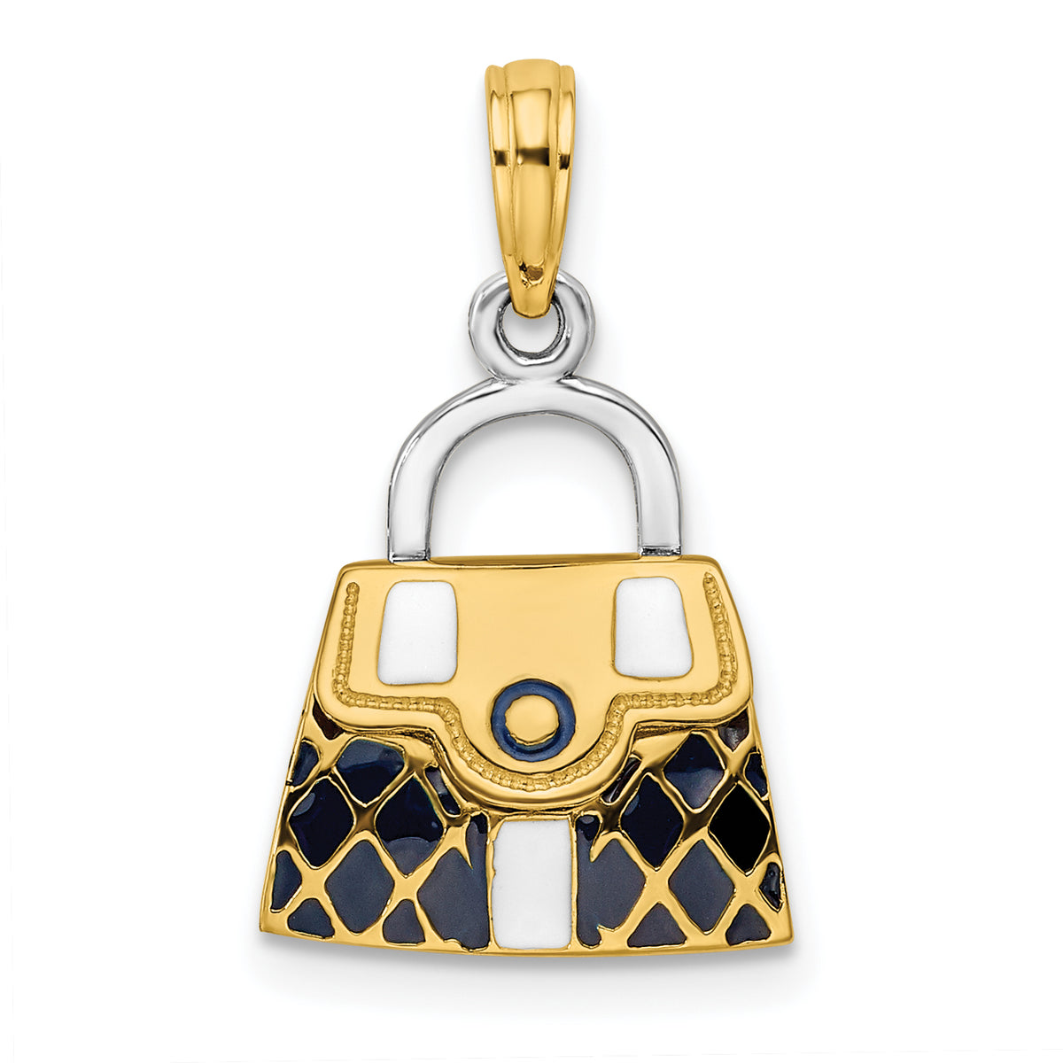 14K & Rhodium 3-D Black Opens Quilted Handbag Charm-K6940