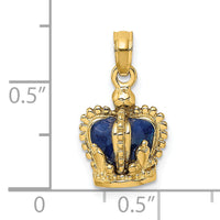 14K 3-D w/ Blue Enamel Inside Crown Charm-K6943