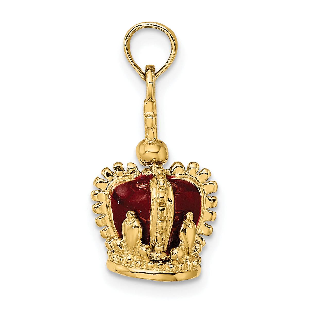 14K 3-D w/ Red Enamel Inside Crown w/ Cross On top Charm-K6946