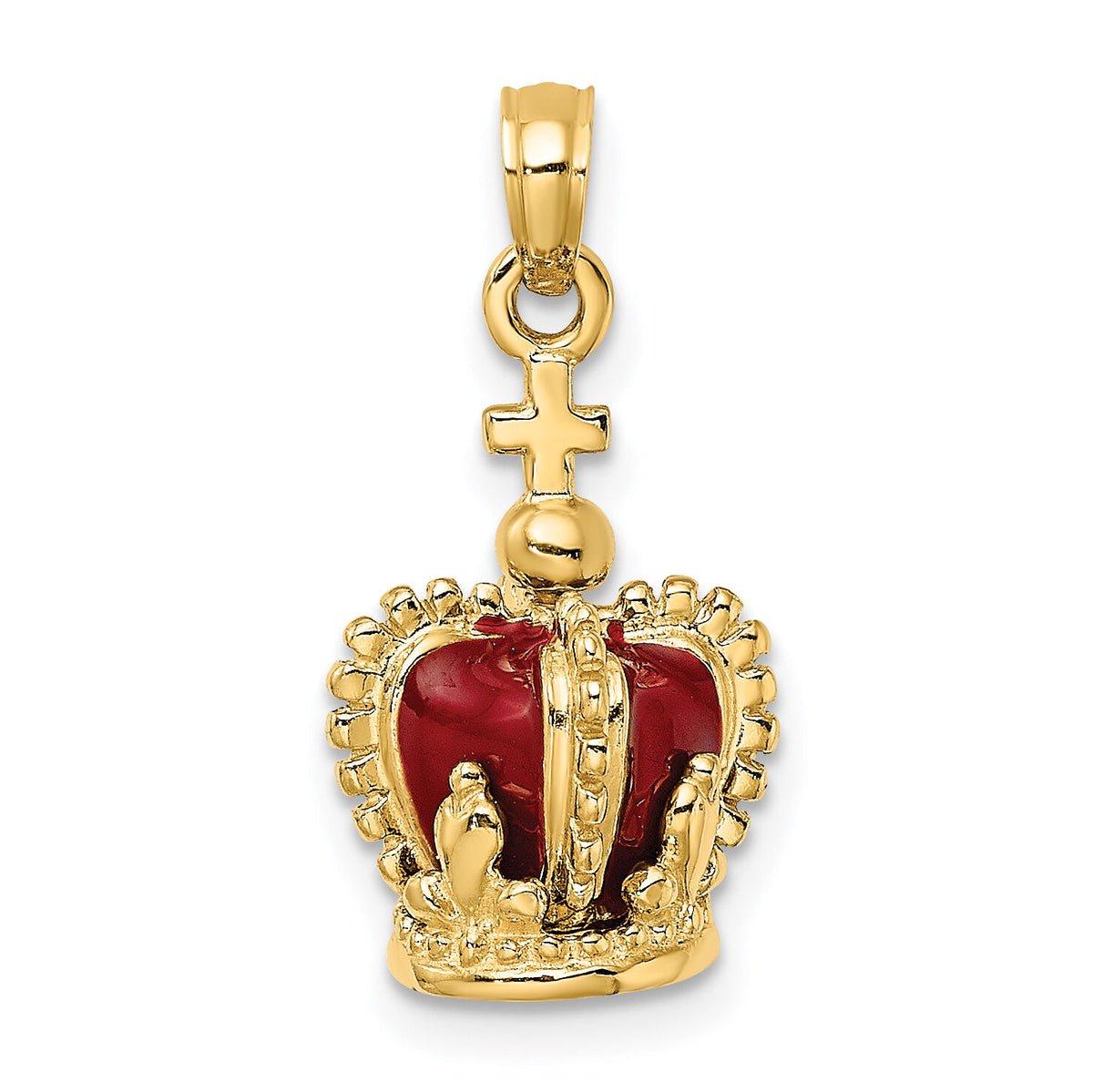 14K 3-D w/ Red Enamel Inside Crown w/ Cross On top Charm-K6946