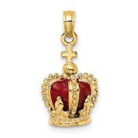 14K 3-D w/ Red Enamel Inside Crown w/ Cross On top Charm-K6946