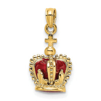 14K 3-D w/ Red Enamel Inside Crown w/ Cross On top Charm-K6946