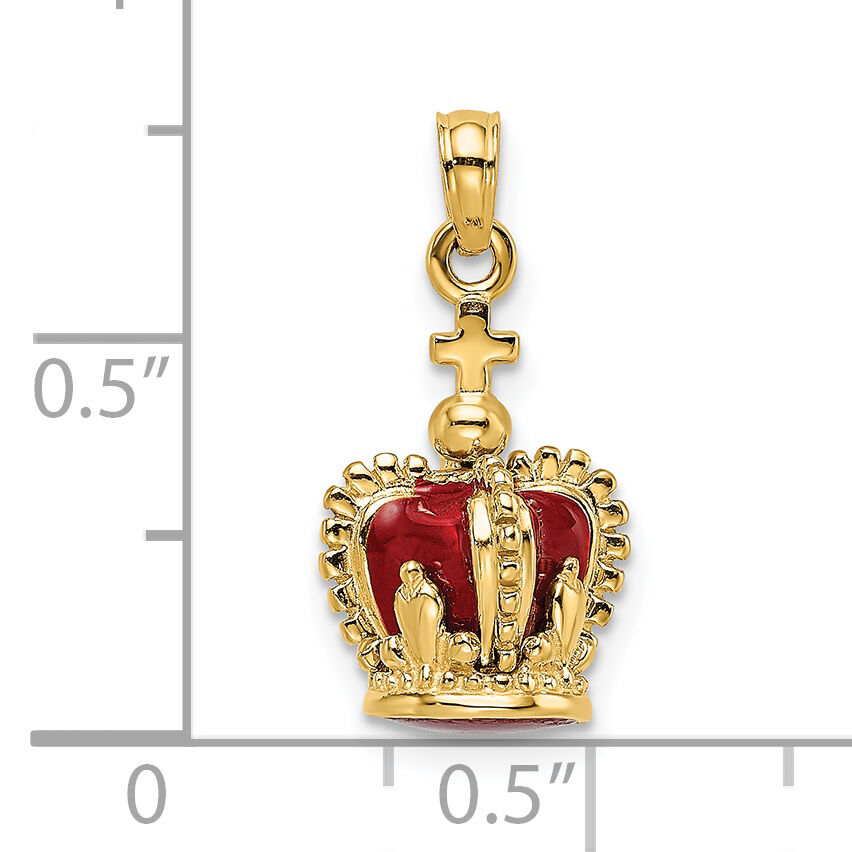 14K 3-D w/ Red Enamel Inside Crown w/ Cross On top Charm-K6946