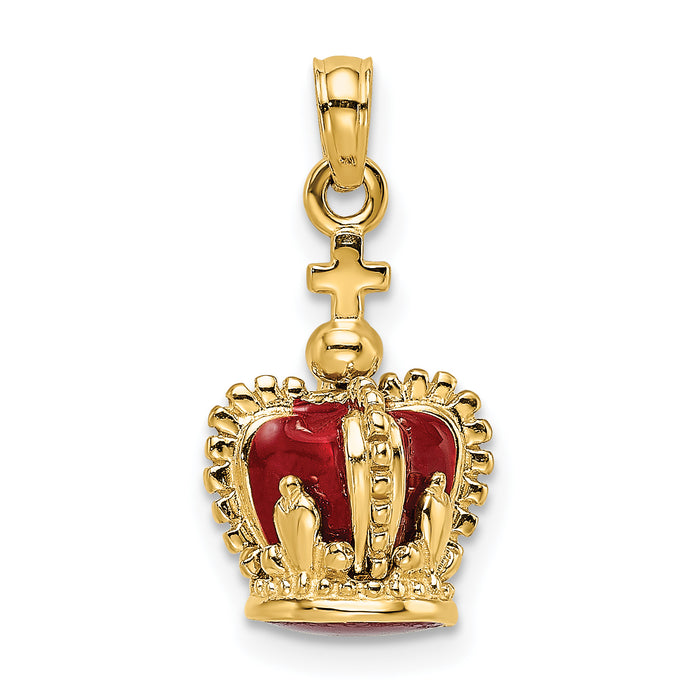 14K 3-D w/ Red Enamel Inside Crown w/ Cross On top Charm-K6946
