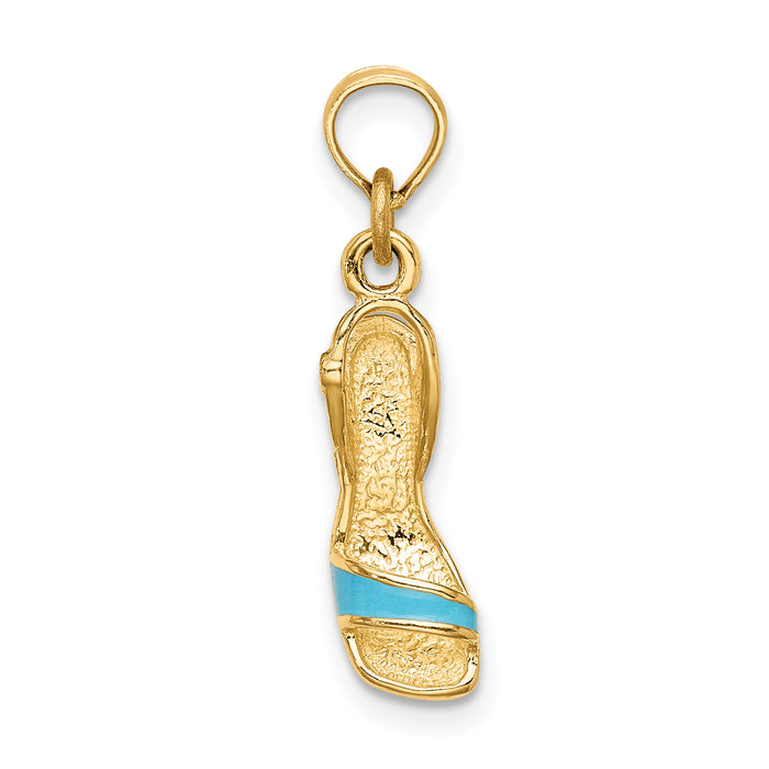 14K 3-D Aqua Enamel Open Toe High Heel Charm-K6952
