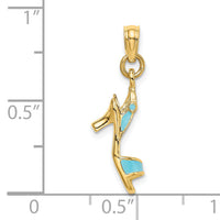 14K 3-D Aqua Enamel Open Toe High Heel Charm-K6952
