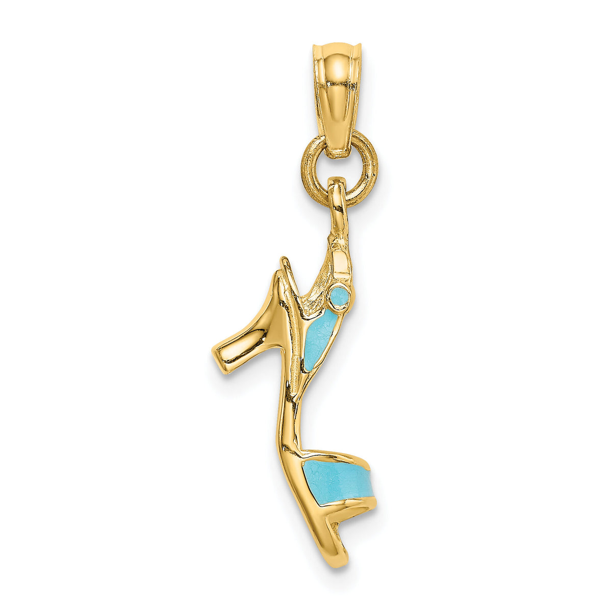 14K 3-D Aqua Enamel Open Toe High Heel Charm-K6952