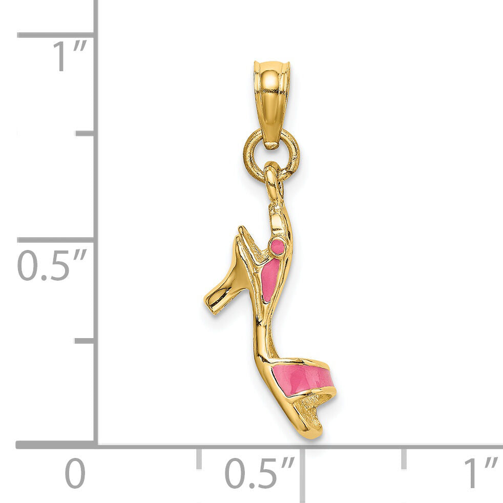 14K 3-D Pink Enamel Open Toe High Heel Charm-K6953