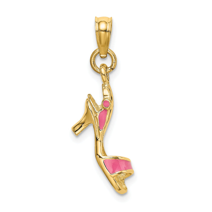 14K 3-D Pink Enamel Open Toe High Heel Charm-K6953
