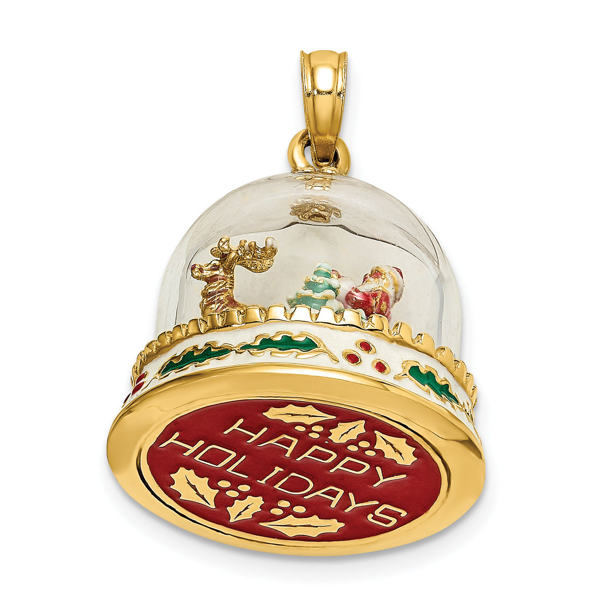 14K 3-D Enameled Christmas Snow Globe Charm-K6957