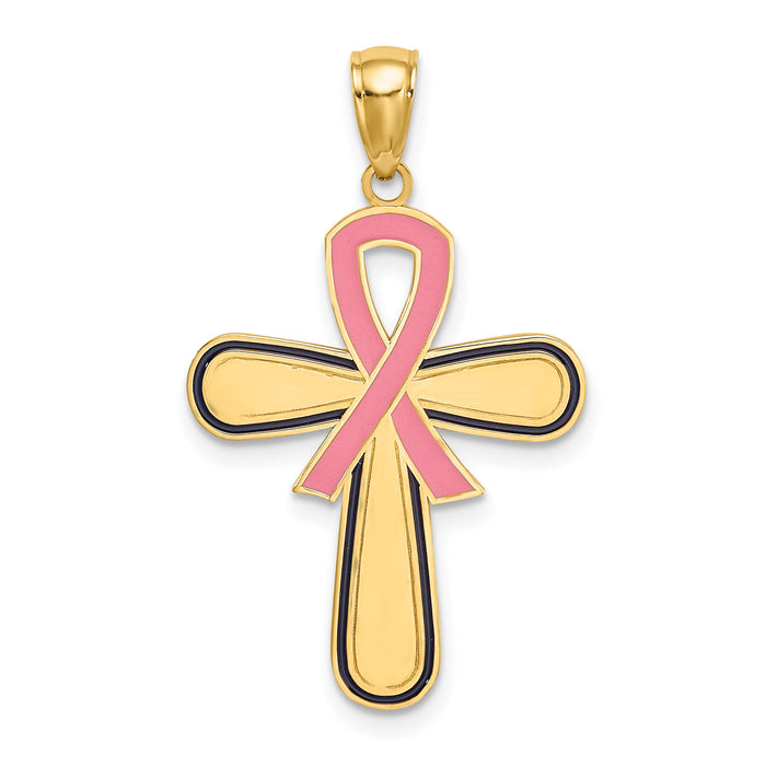 14K Enamel Pink Ribbon Breast Cancer Cross-K6961