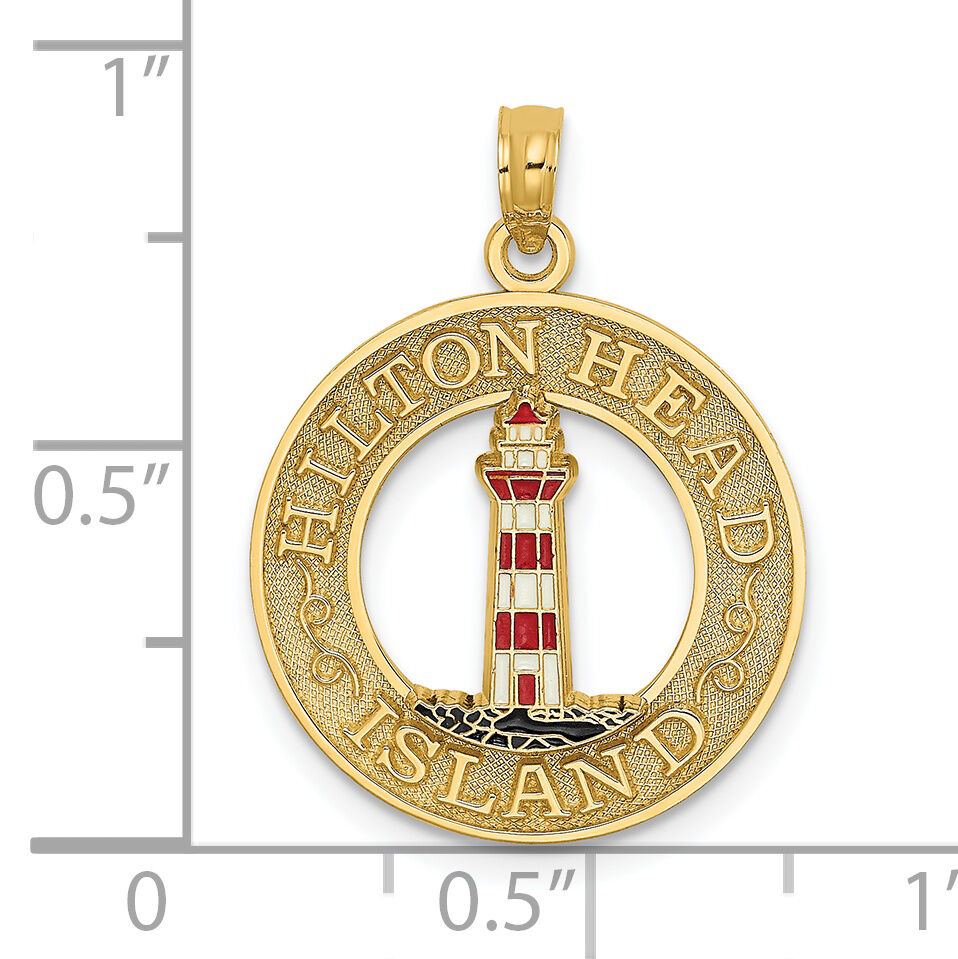 14K HILTON HEAD Enamel Lighthouse Circle Charm-K6963
