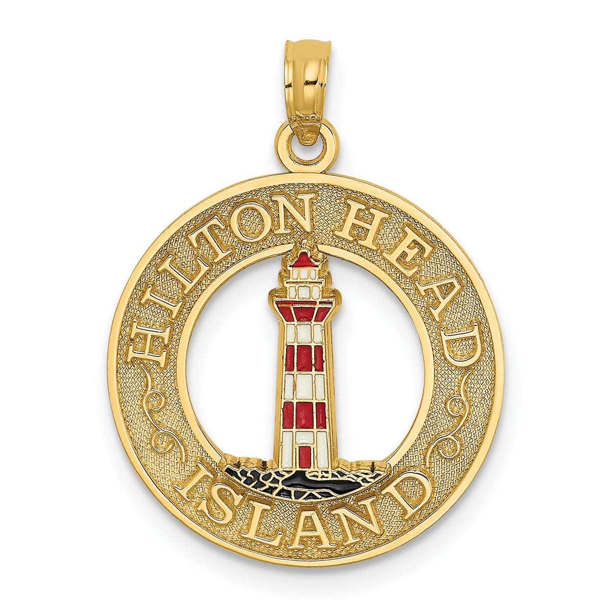14K HILTON HEAD Enamel Lighthouse Circle Charm-K6963