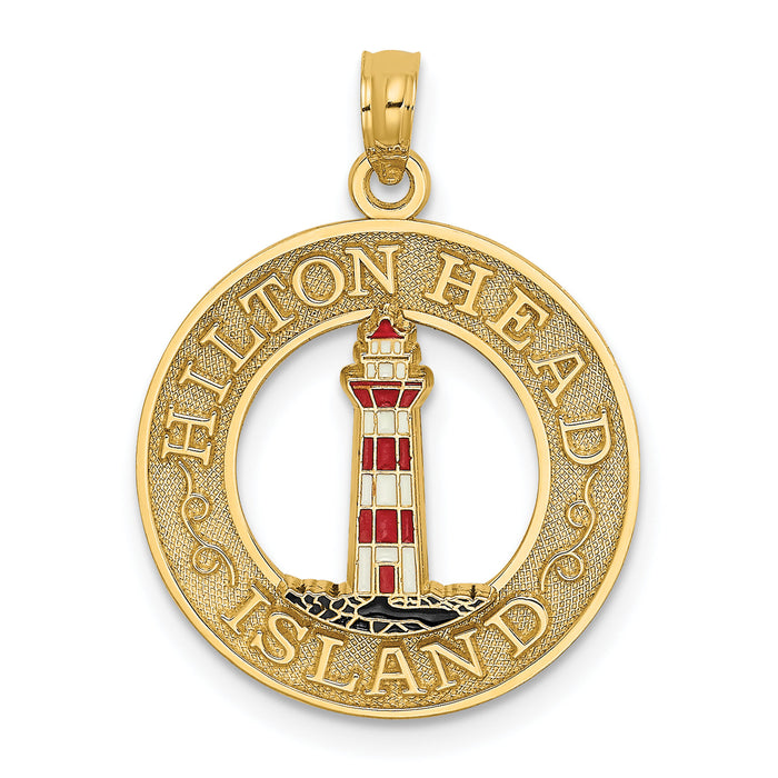 14K HILTON HEAD Enamel Lighthouse Circle Charm-K6963