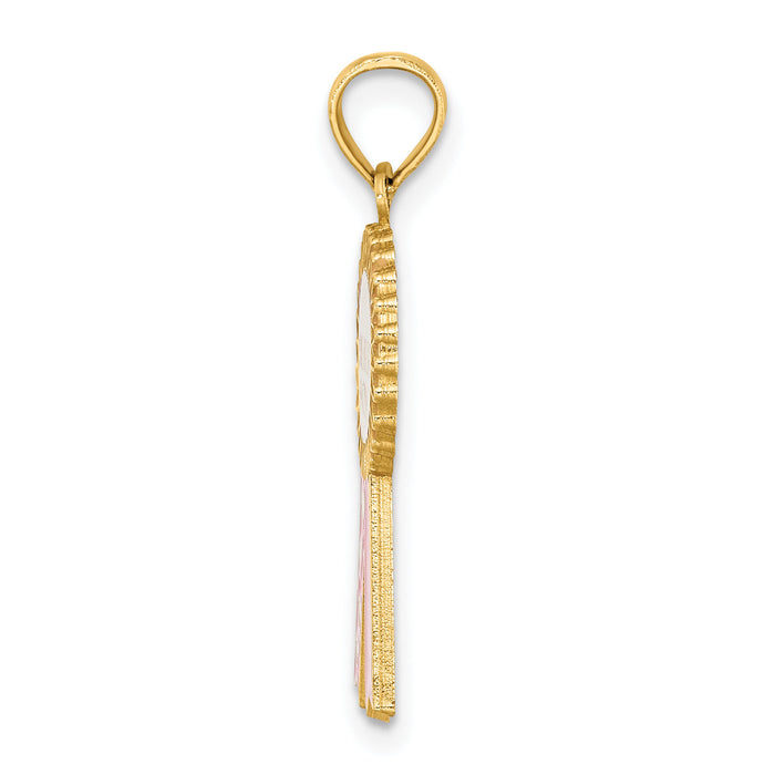 14K Enamel GREATEST MOM Pink RIBBON Charm-K6965